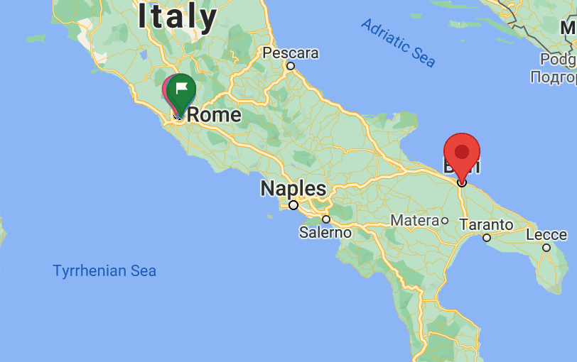 Map of Italy showing the location of Bari