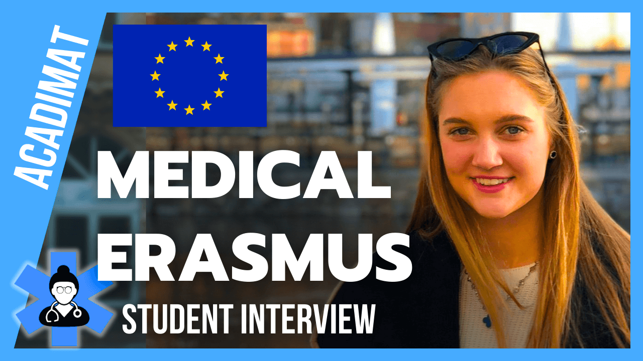 A picture of Karolina who is a medical student in Rome La Sapienza, standing in front of a pier. The picture contains an EU flag with text at the bottom saying "Medical Erasmus Student Interview"