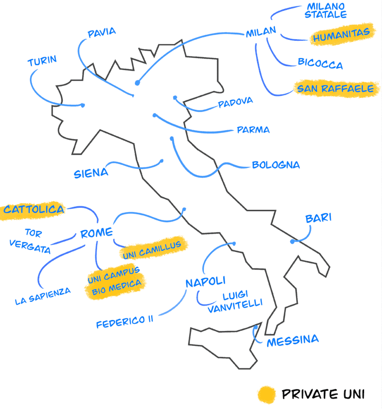 Updated: Where can I study medicine in Italy map