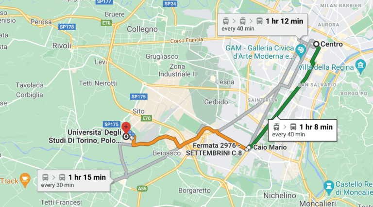 University of Turin Medicine in English campus location is Orbassano, map demonstration