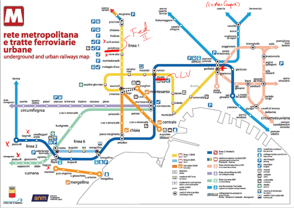 Napoli medical schools location on metro map