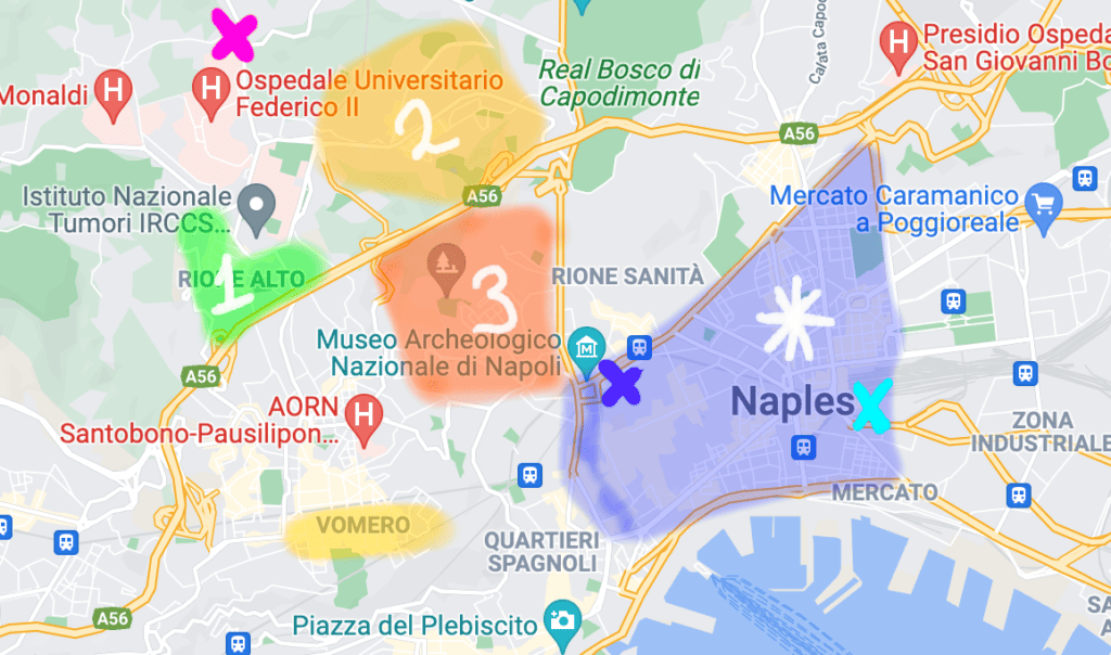 Napoli Medicine in English student housing neighbourhoods map